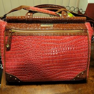Samantha Brown Brick Red & Brown Faux Crocko Leather Travel/Overnight Bag.